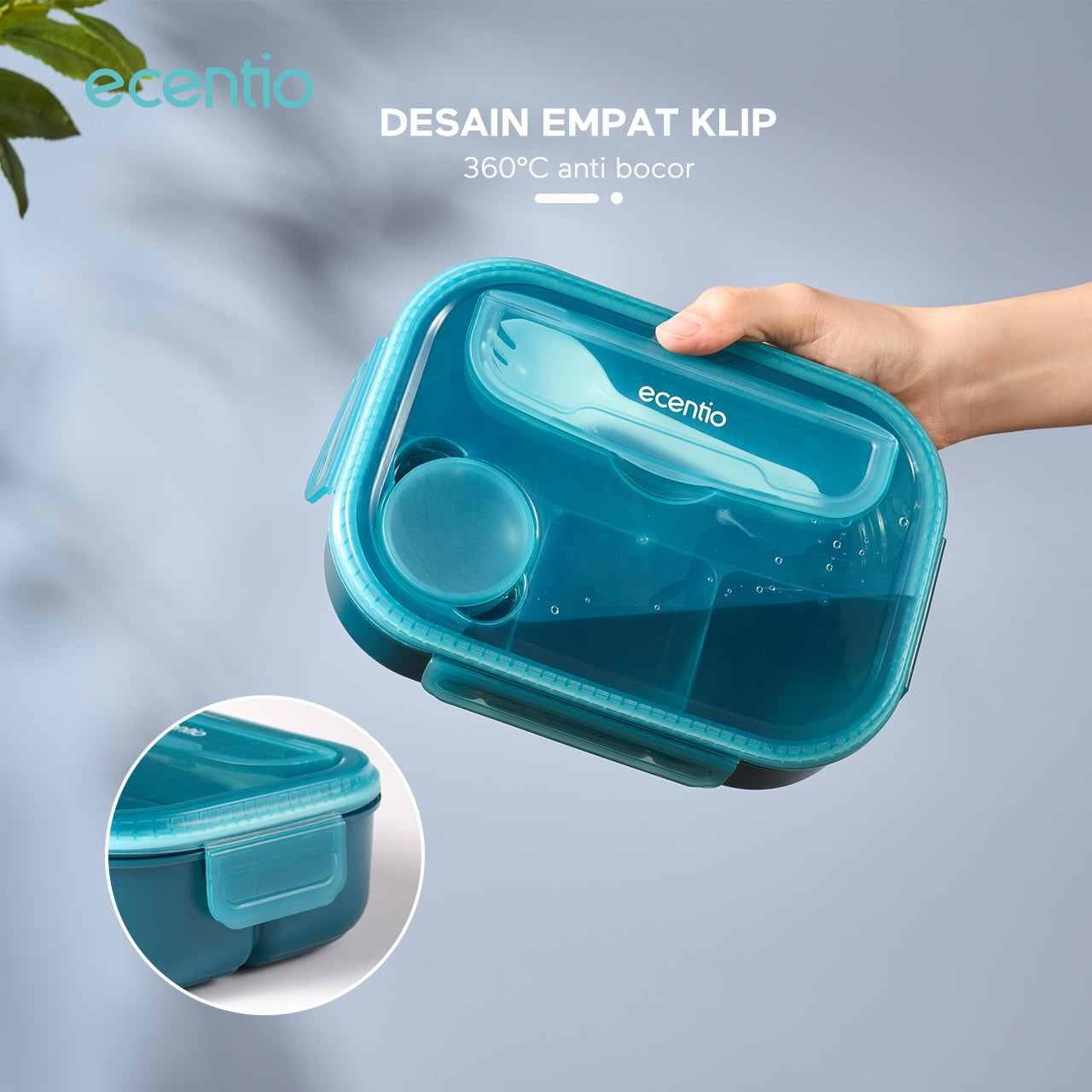 ecentio kotak bekal anti tumpah kotak tempat bekal 1200ml+500ml free sendok kotak saus BPA FREE