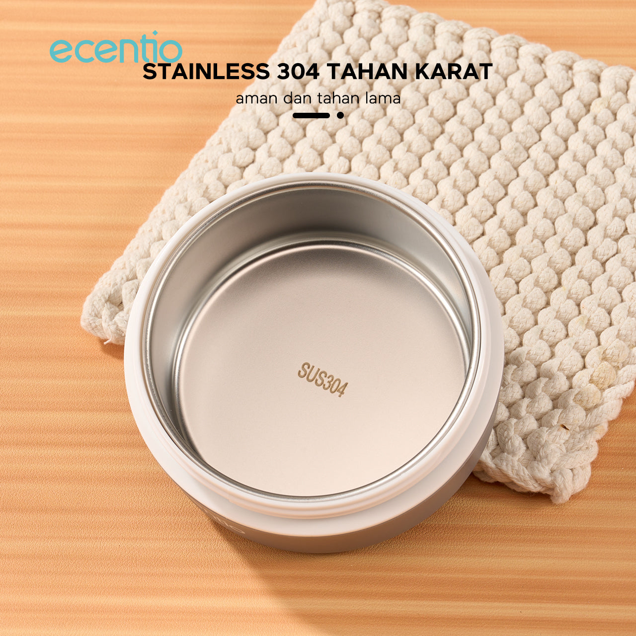ecentio lunch box tas set 3pcs Kotak Makan anti tumpah 304 Stainless Steel tas bekal