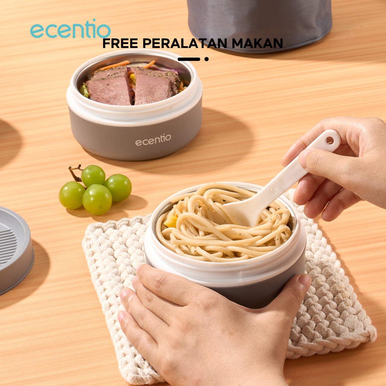 ecentio lunch box tas set 3pcs Kotak Makan anti tumpah 304 Stainless Steel tas bekal