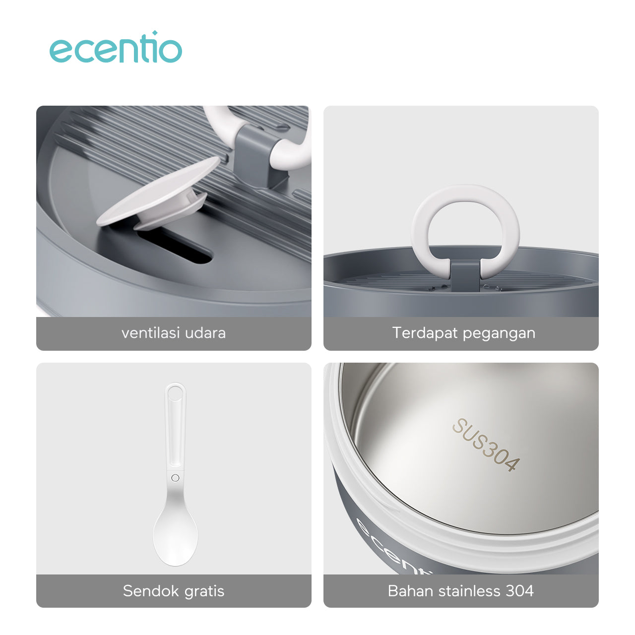 ecentio lunch box tas set 3pcs Kotak Makan anti tumpah 304 Stainless Steel tas bekal