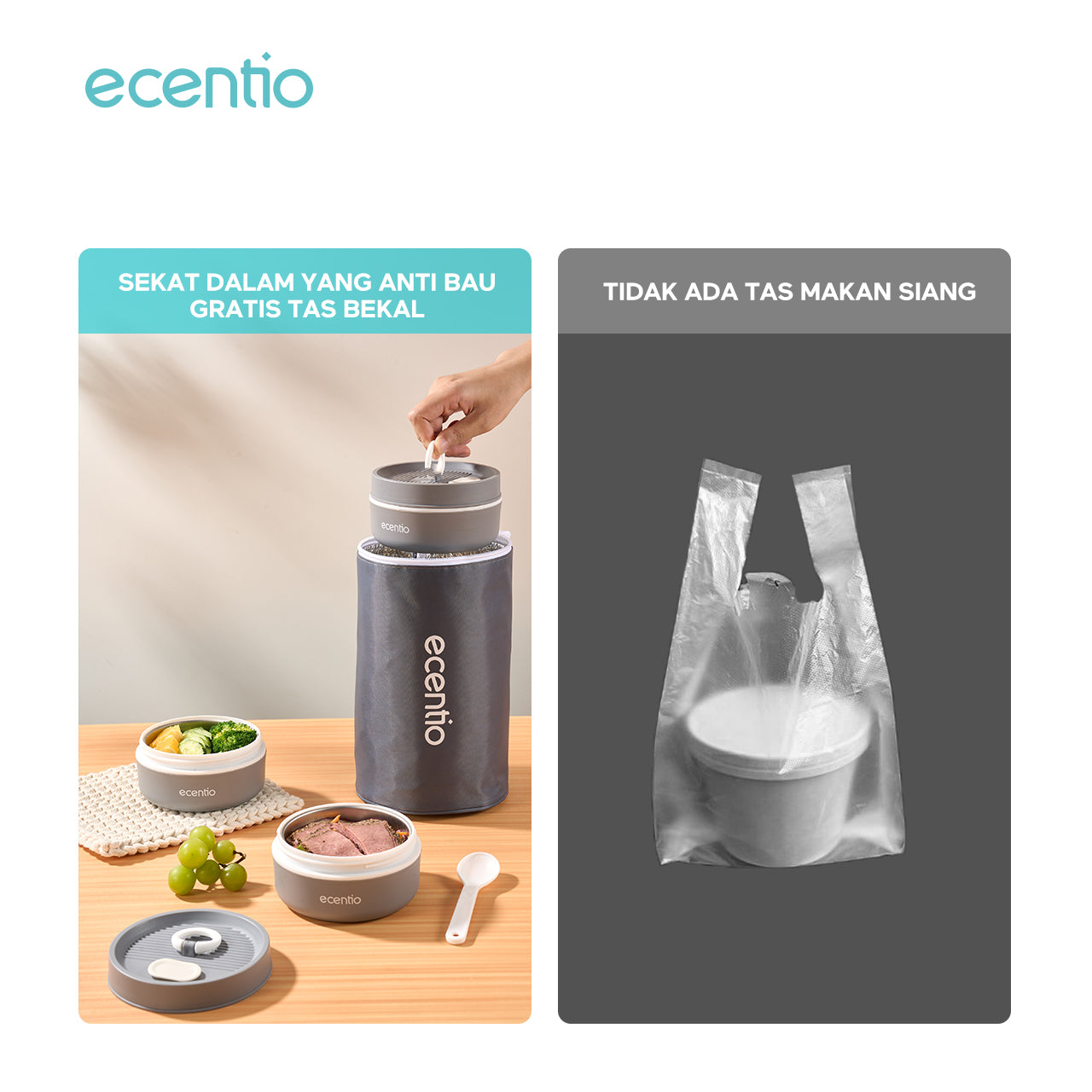 ecentio lunch box tas set 3pcs Kotak Makan anti tumpah 304 Stainless Steel tas bekal