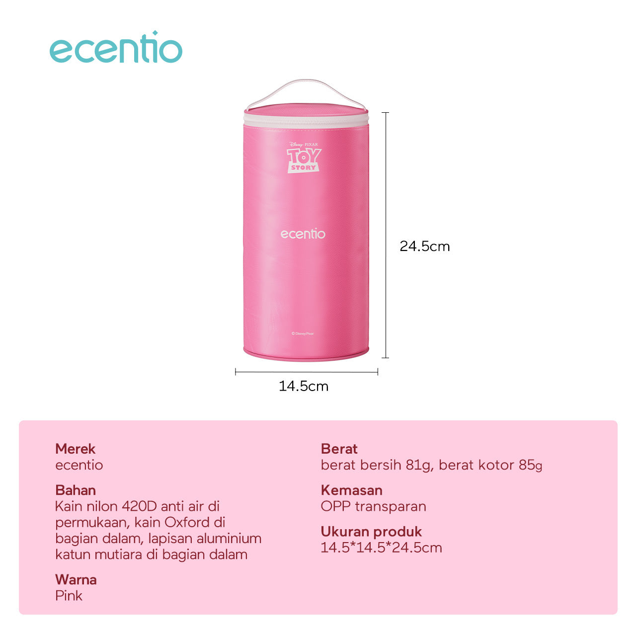 【🌟Pre-Order】ecentio 3-pcs Kotak Makan Stainless Steel Disney Strawberry Bear — Praktis, Imut & Aman