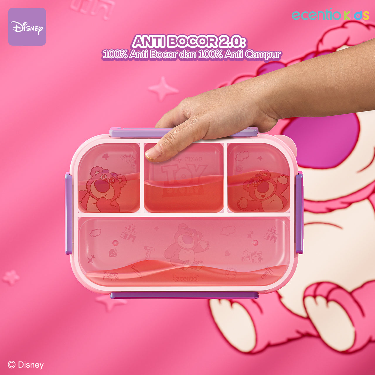【Orignal】ecentiokids tempat makan anak Disney Lotso & Stitch lucu sekolah BPA free bayi anti tumpah lunch box
