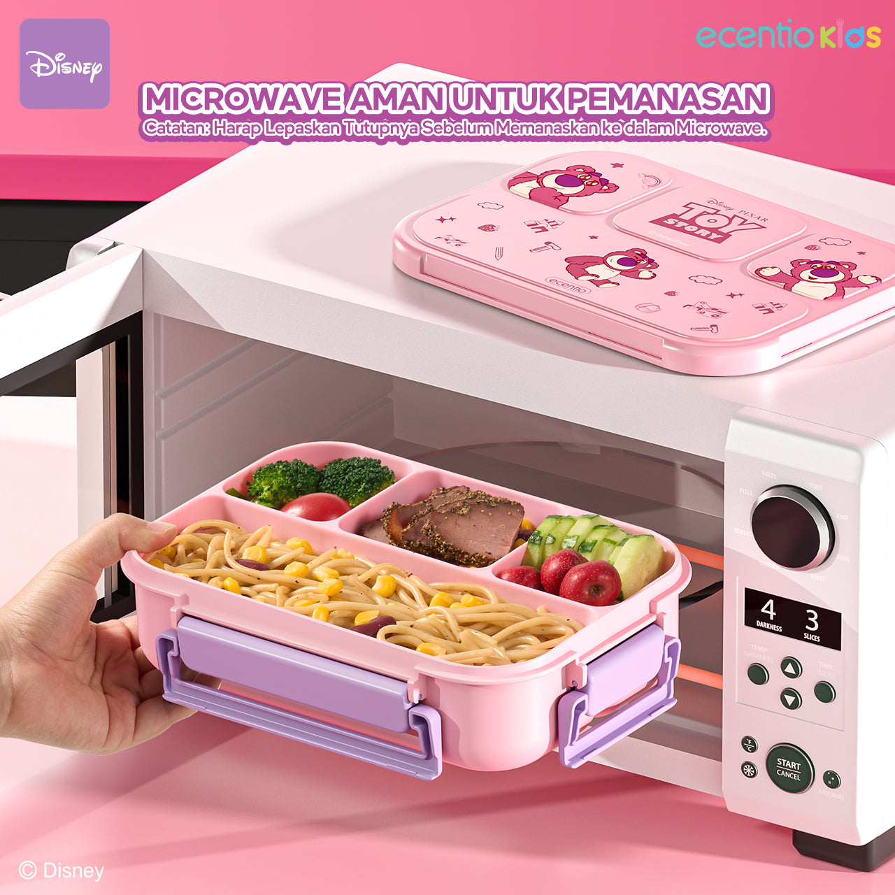 【Orignal】ecentiokids tempat makan anak Disney Lotso & Stitch lucu sekolah BPA free bayi anti tumpah lunch box