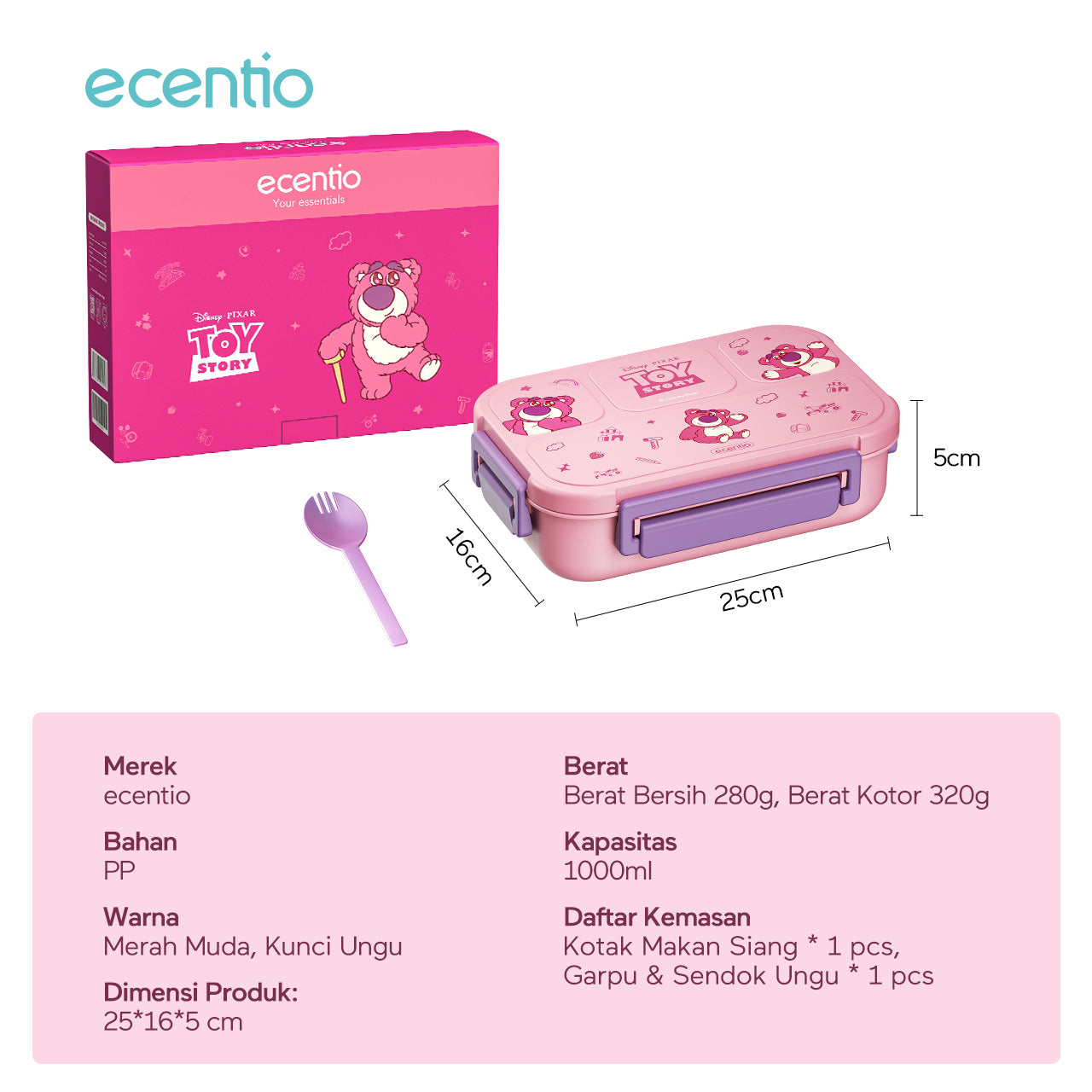 【Orignal】ecentiokids tempat makan anak Disney Lotso & Stitch lucu sekolah BPA free bayi anti tumpah lunch box
