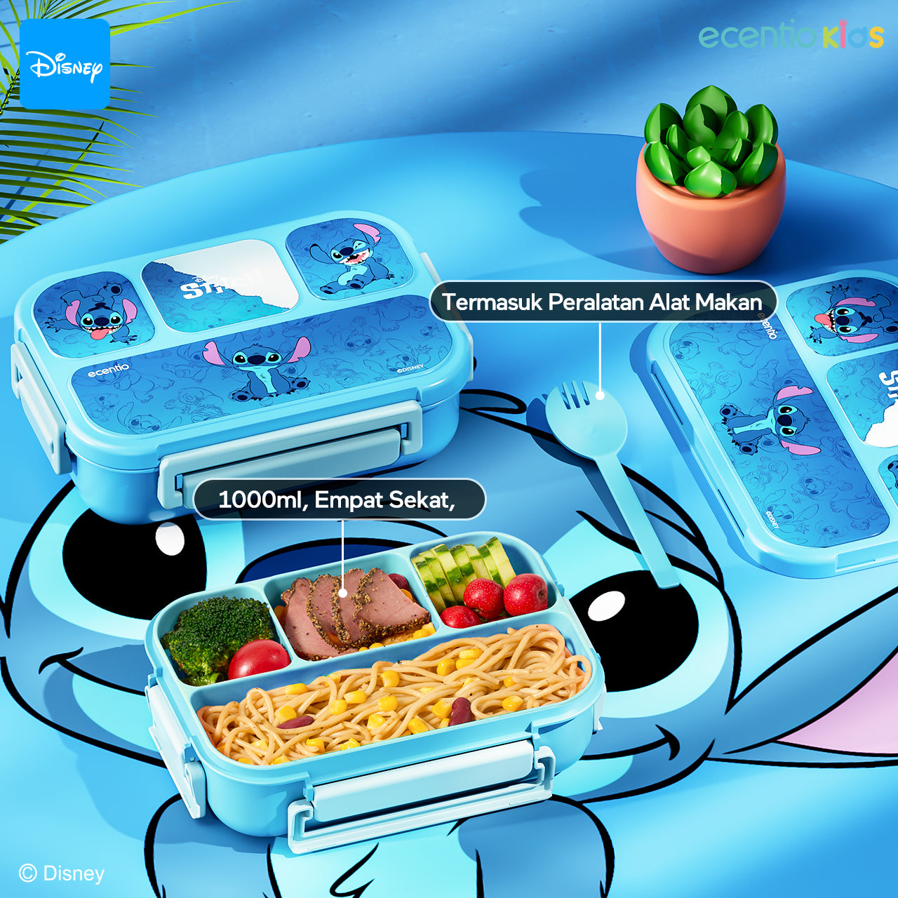 【Orignal】ecentiokids tempat makan anak Disney Stitch & Lotso lucu sekolah BPA free bayi anti tumpah lunch box