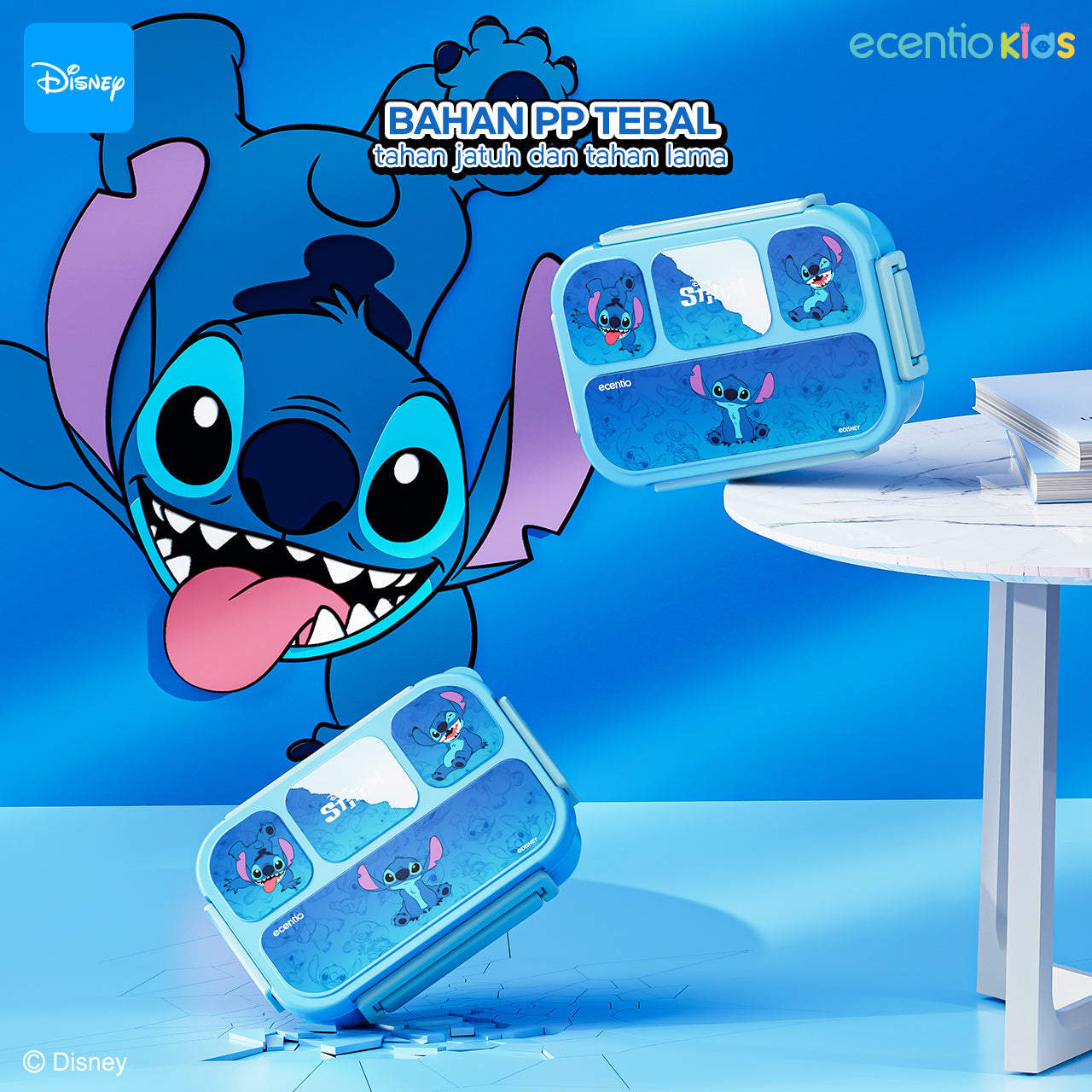 【Orignal】ecentiokids tempat makan anak Disney Stitch & Lotso lucu sekolah BPA free bayi anti tumpah lunch box