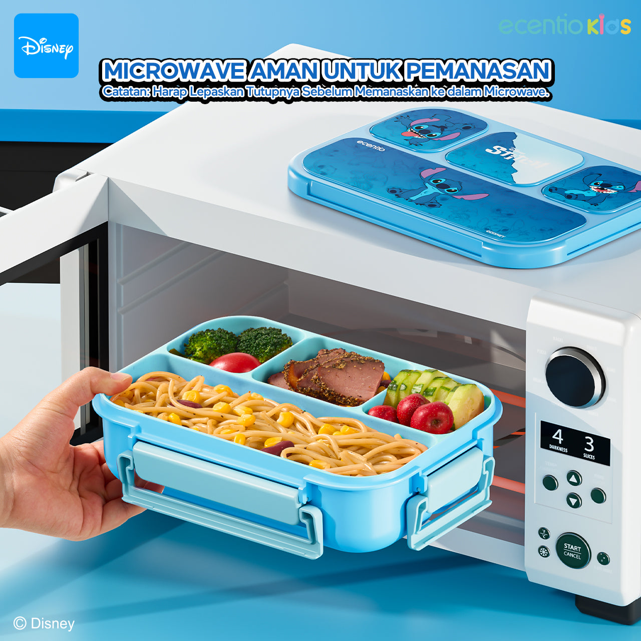 【Orignal】ecentiokids tempat makan anak Disney Stitch & Lotso lucu sekolah BPA free bayi anti tumpah lunch box