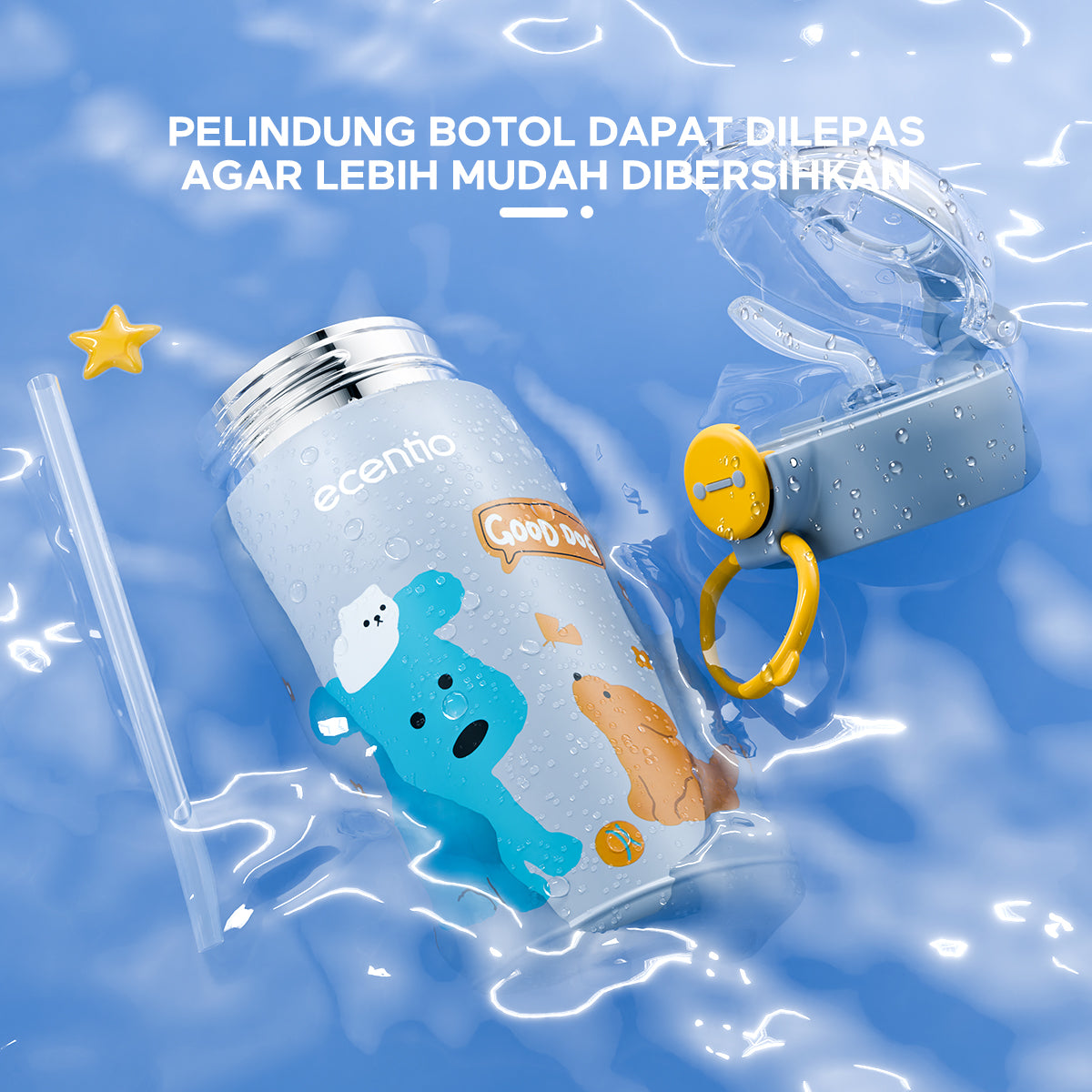ecentio Botol Minum Termos Stainless Anak 470ml Sedotan Vacuum - ecentio