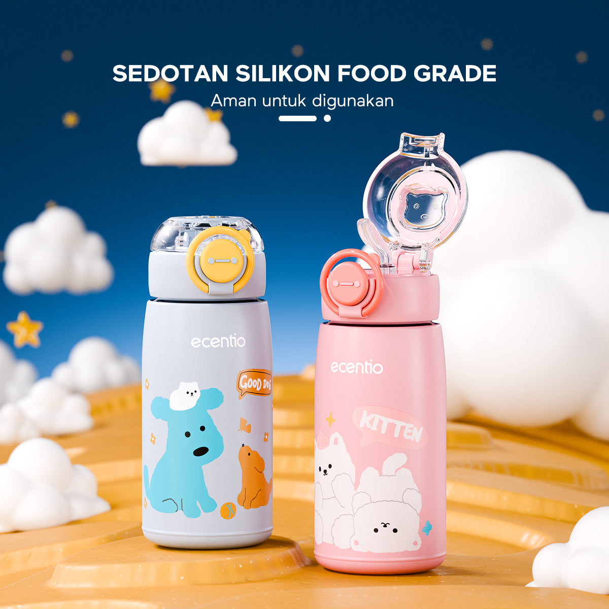 ecentio Botol Minum Termos Stainless Anak 470ml Sedotan Vacuum - ecentio