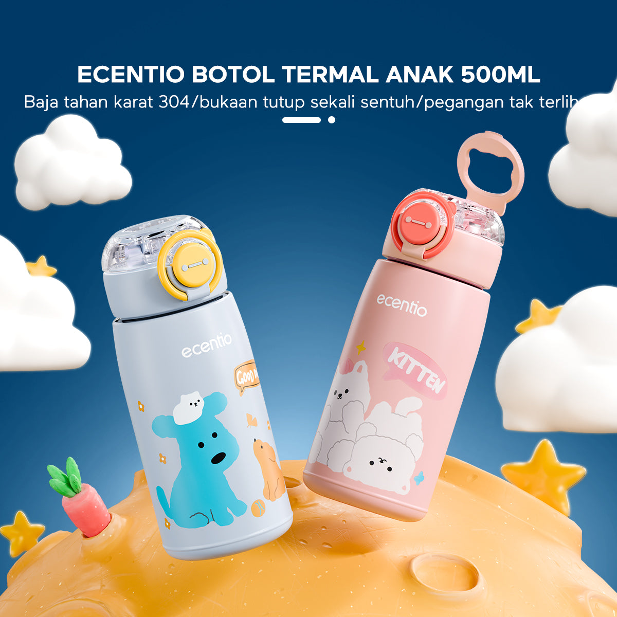 ecentio Botol Minum Termos Stainless Anak 470ml Sedotan Vacuum - ecentio