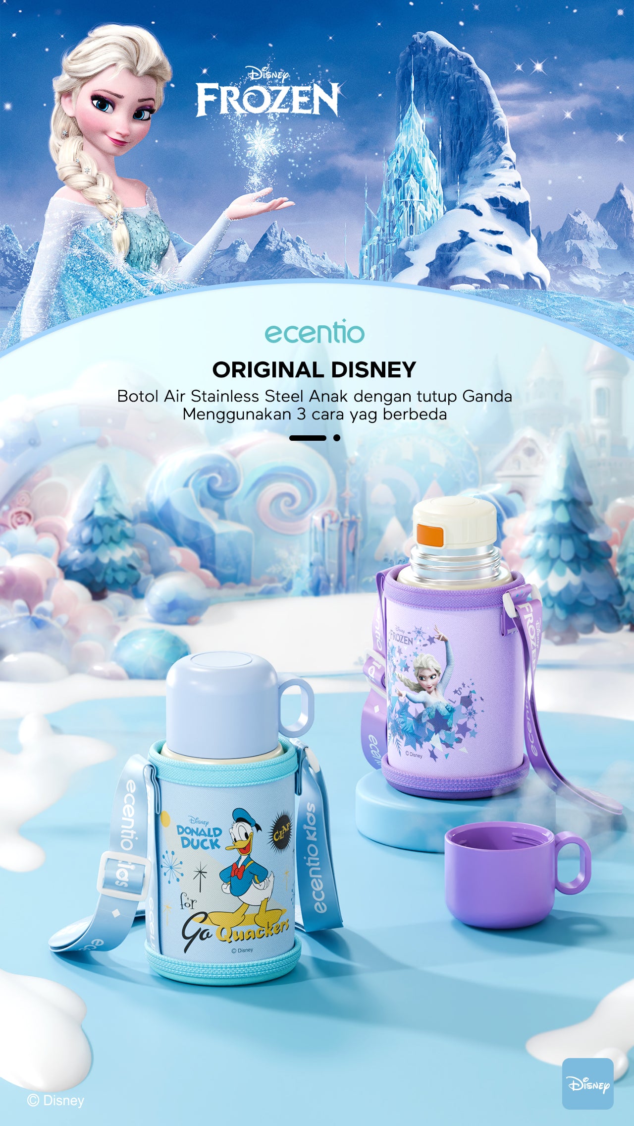 ecentio Termos 500ml Disney Anak Elsa&Donald Duck Vacuum Tumblr Anak