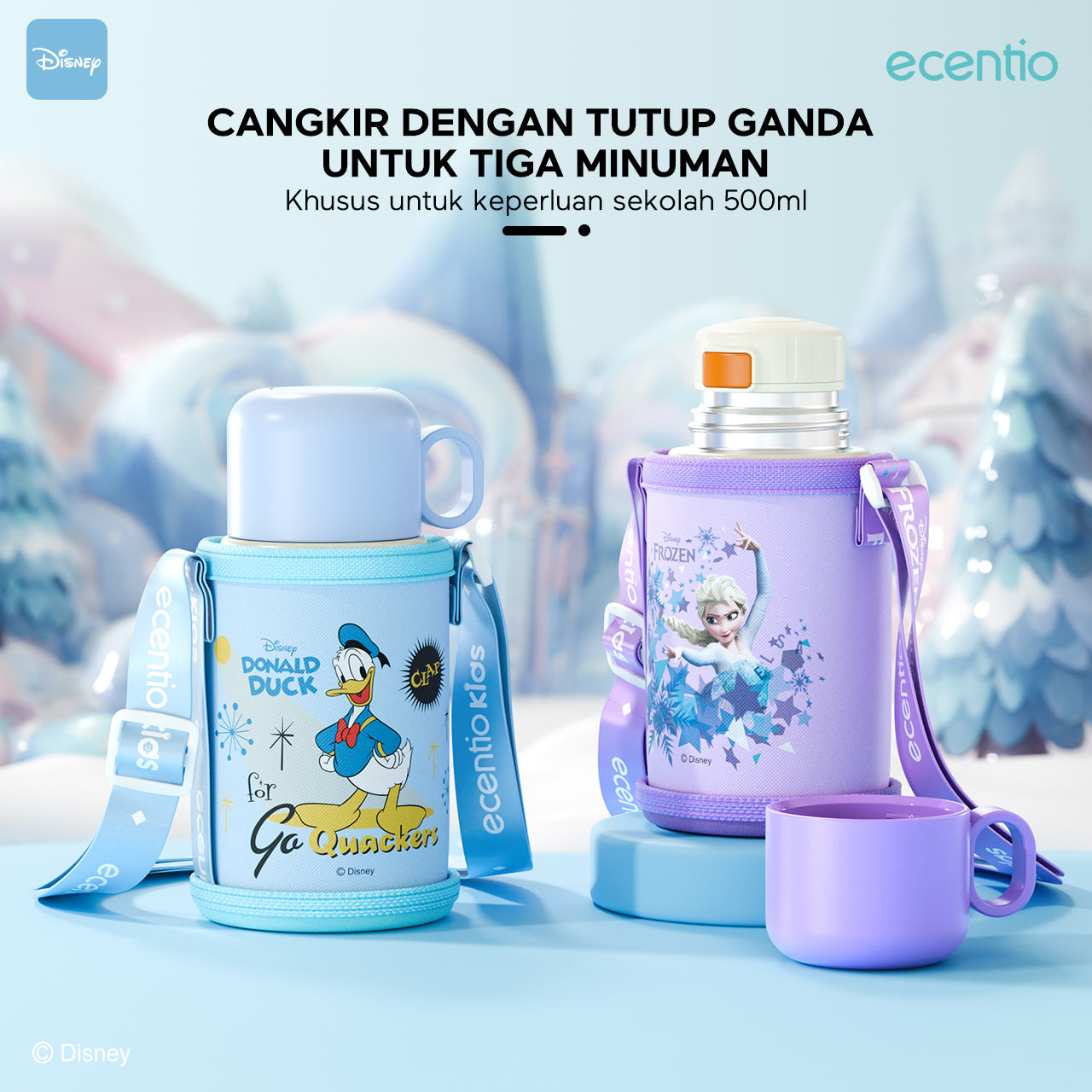 ecentio Termos 500ml Disney Anak Elsa&Donald Duck Vacuum Tumblr Anak