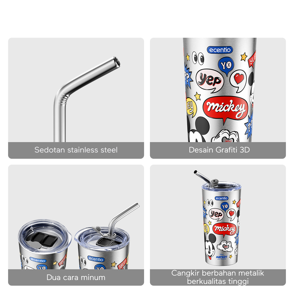 ecentio Disney Tumbler stainless Mug copi Cangkir botol minum 550ml