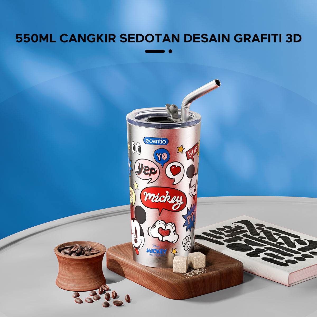ecentio Disney Tumbler stainless Mug copi Cangkir botol minum 550ml