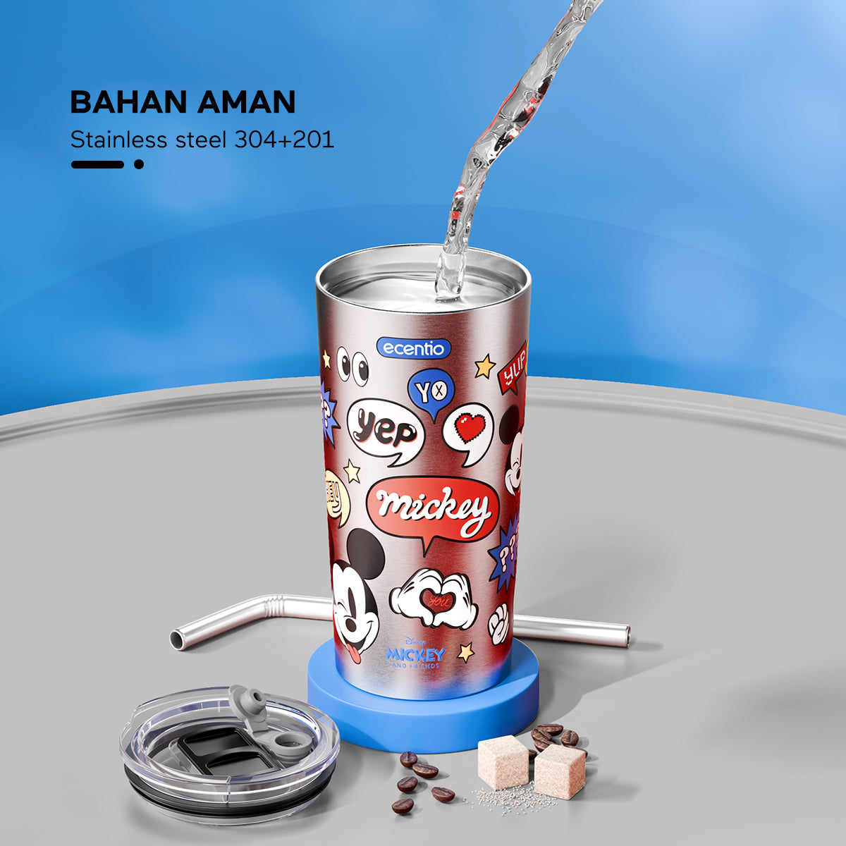 ecentio Disney Tumbler stainless Mug copi Cangkir botol minum 550ml