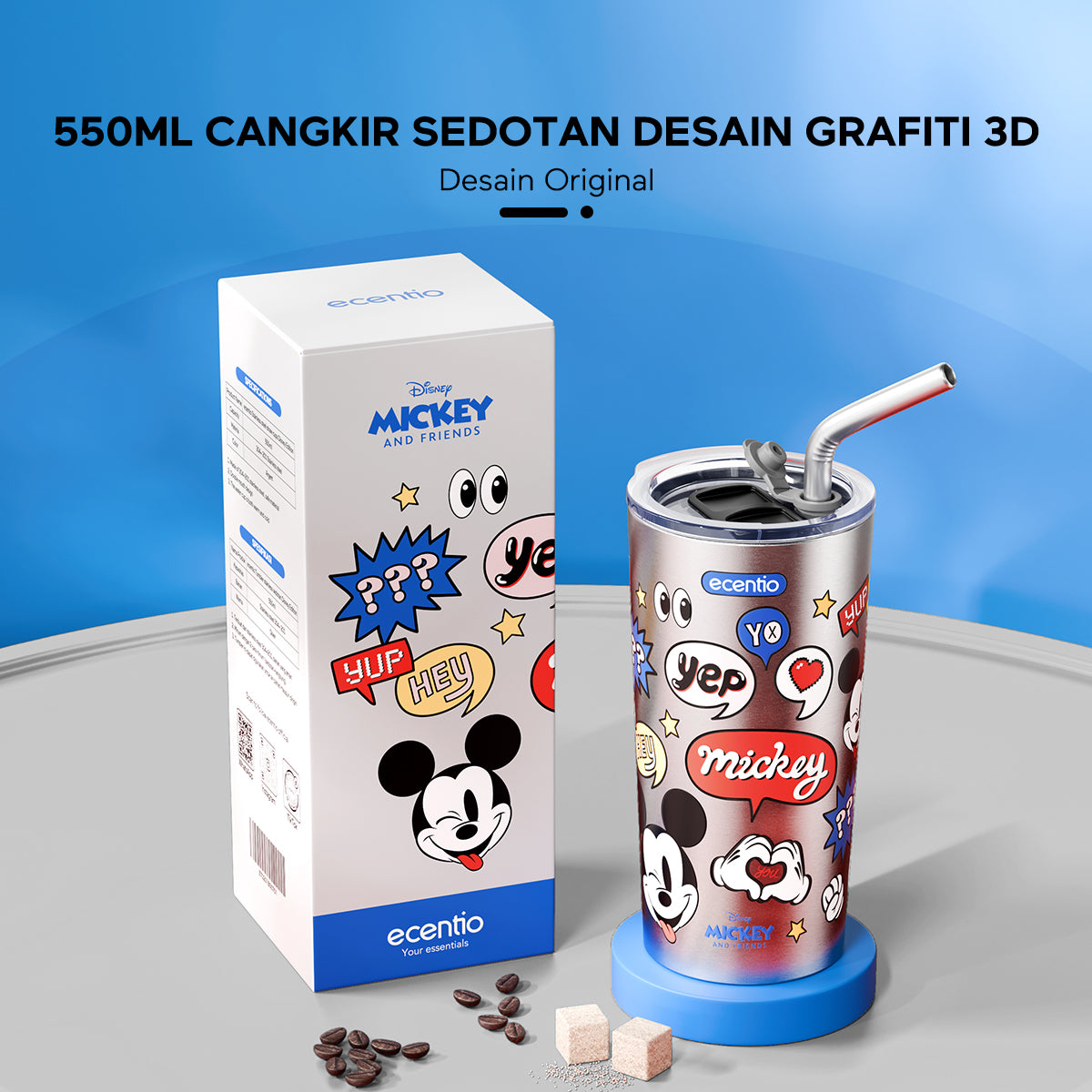 ecentio Disney Tumbler stainless Mug copi Cangkir botol minum 550ml