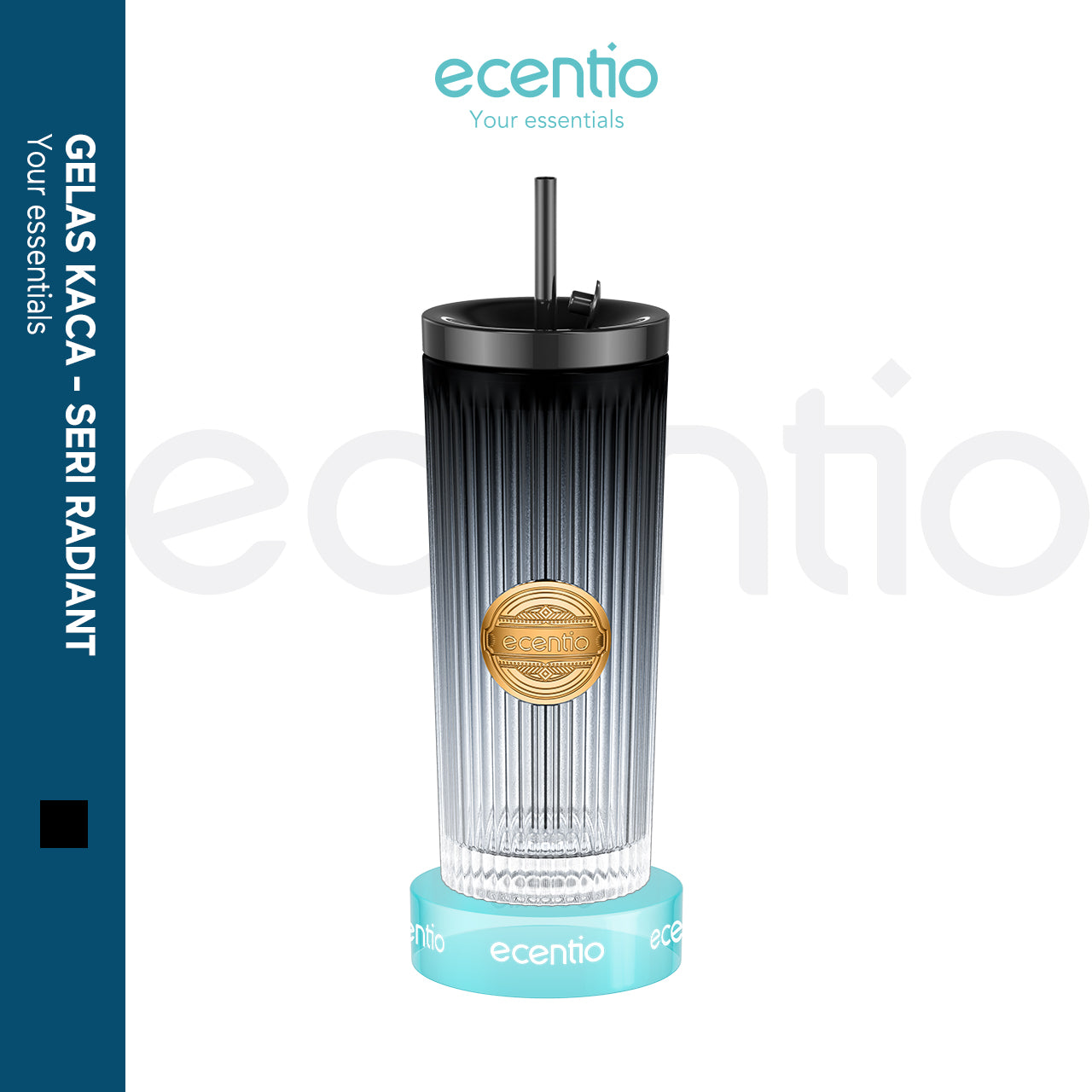 ecentio tumbler kaca sedotan 470ml botol minum aesthetic korea gelas kaca