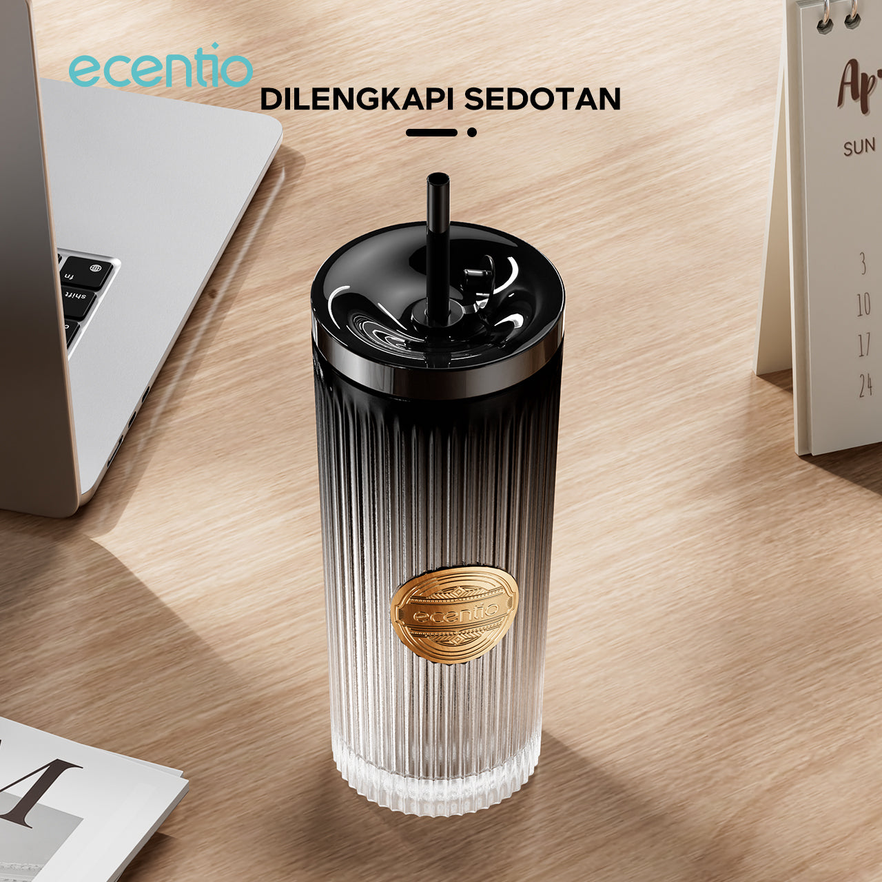 ecentio tumbler kaca sedotan 470ml botol minum aesthetic korea gelas kaca