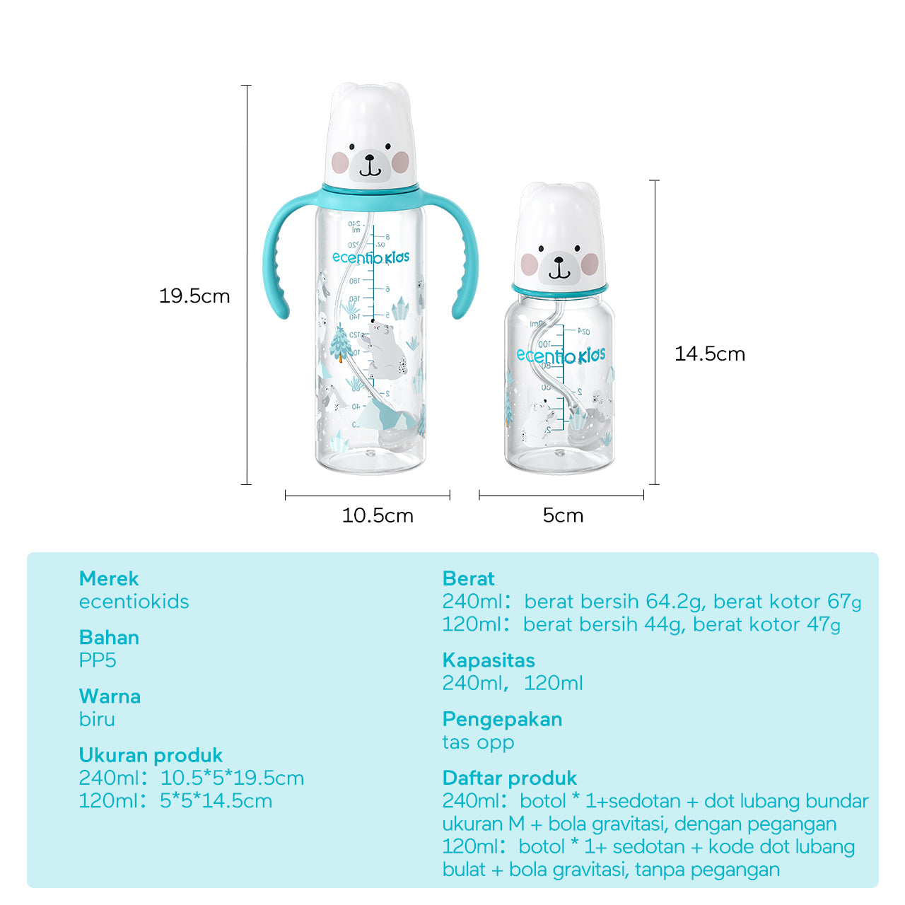 ecentiokids Dot Bayi Botol Susu 120Ml/240Ml Botol Minum Bayi BPA Free
