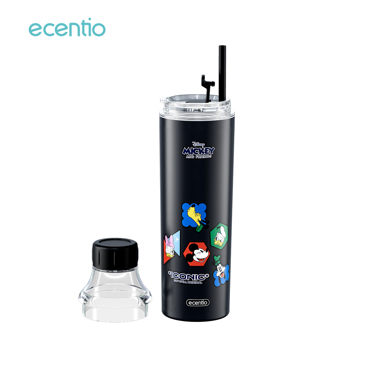 【Original】ecentio 600ml 304 Stainless Steel botol minum Tutup Ganda Disney Micky hitam