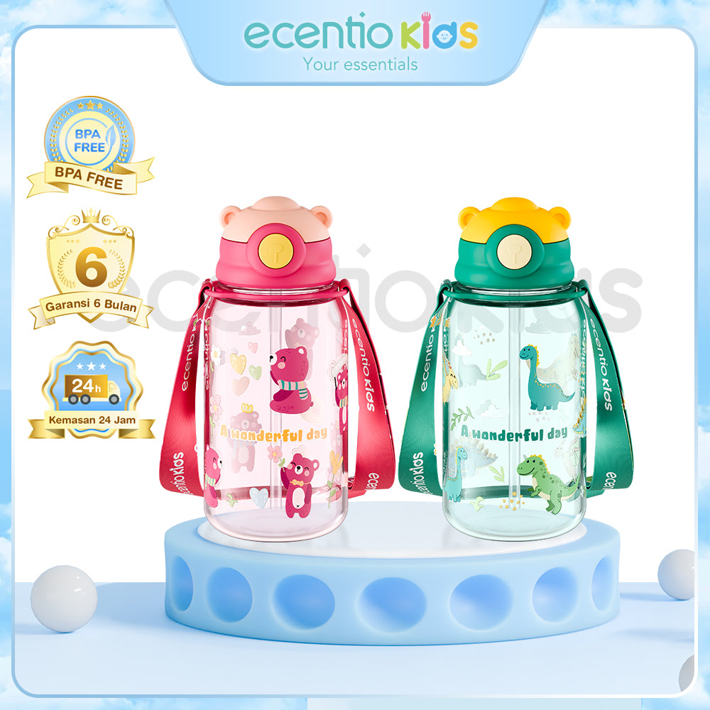 ecentio Botol sedotan minum anak beruang lucu 650ml