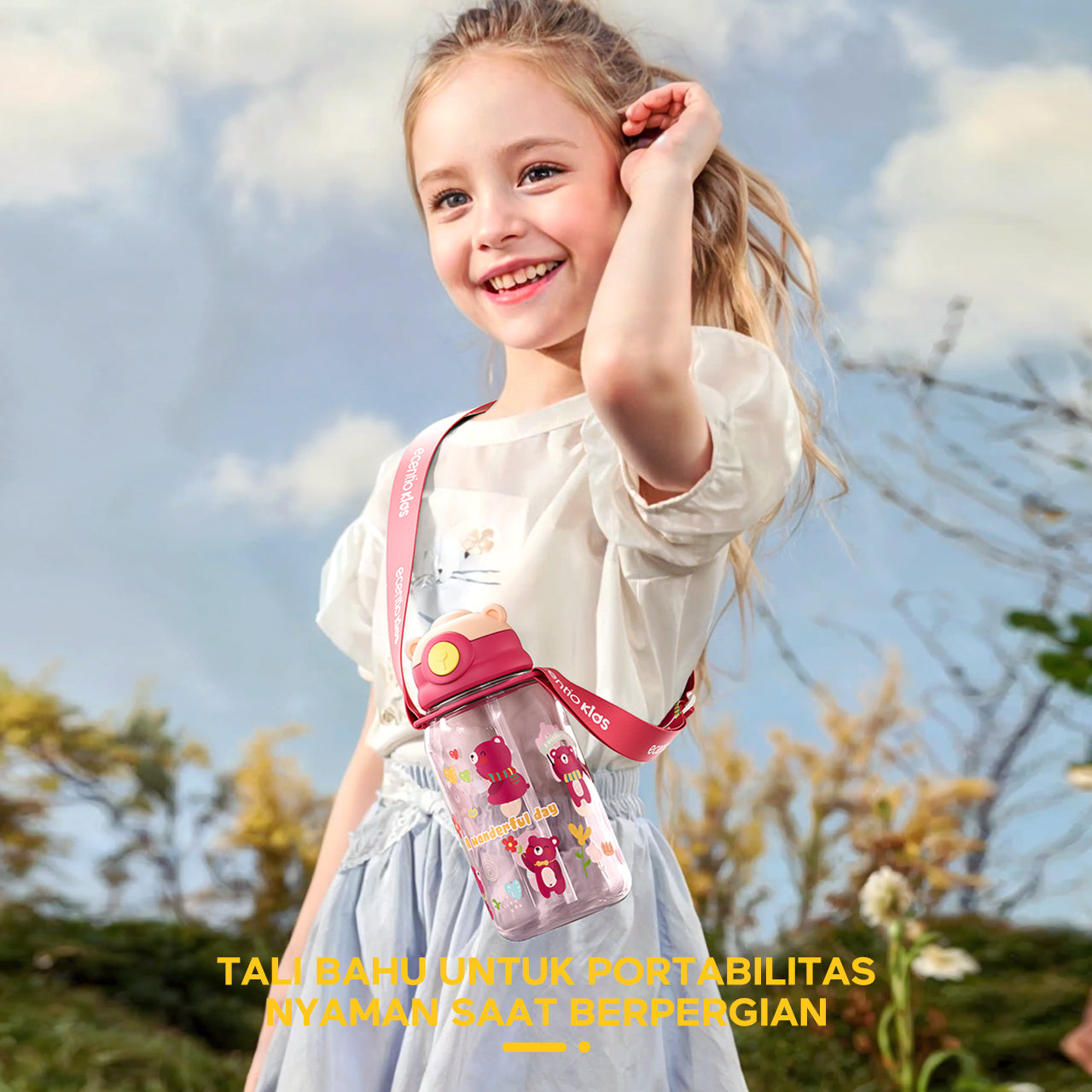 ecentio Botol sedotan minum anak beruang lucu 650ml