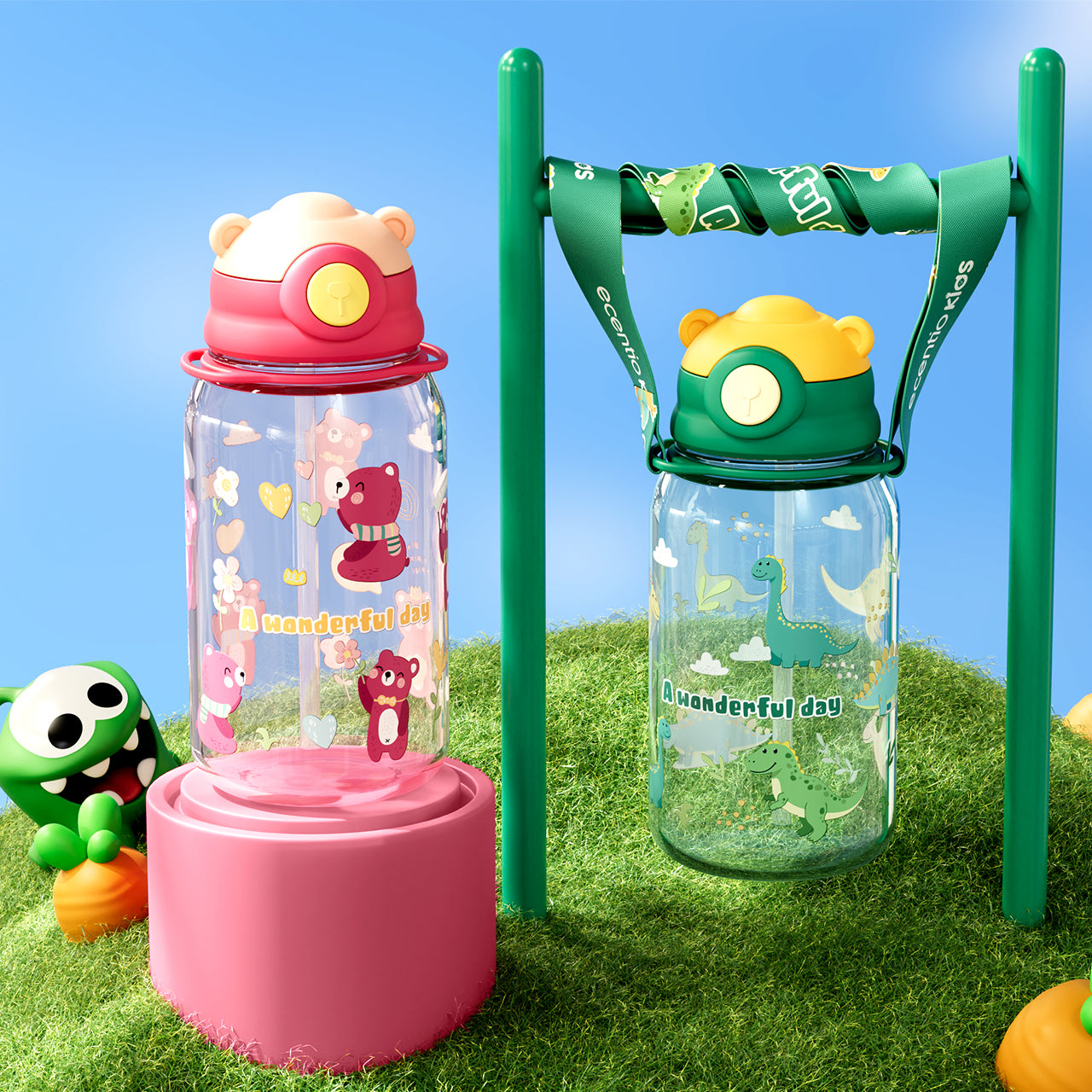 ecentio Botol sedotan minum anak beruang lucu 650ml