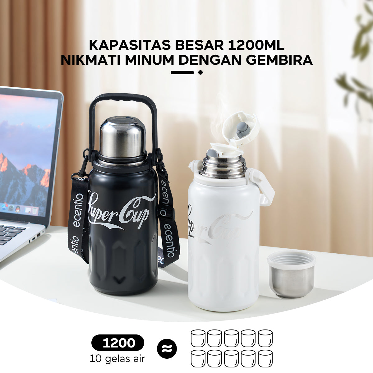 Pemesanan Awal!🌟Ecentio Tumbler Insulasi stainless 1200ml - ecentio