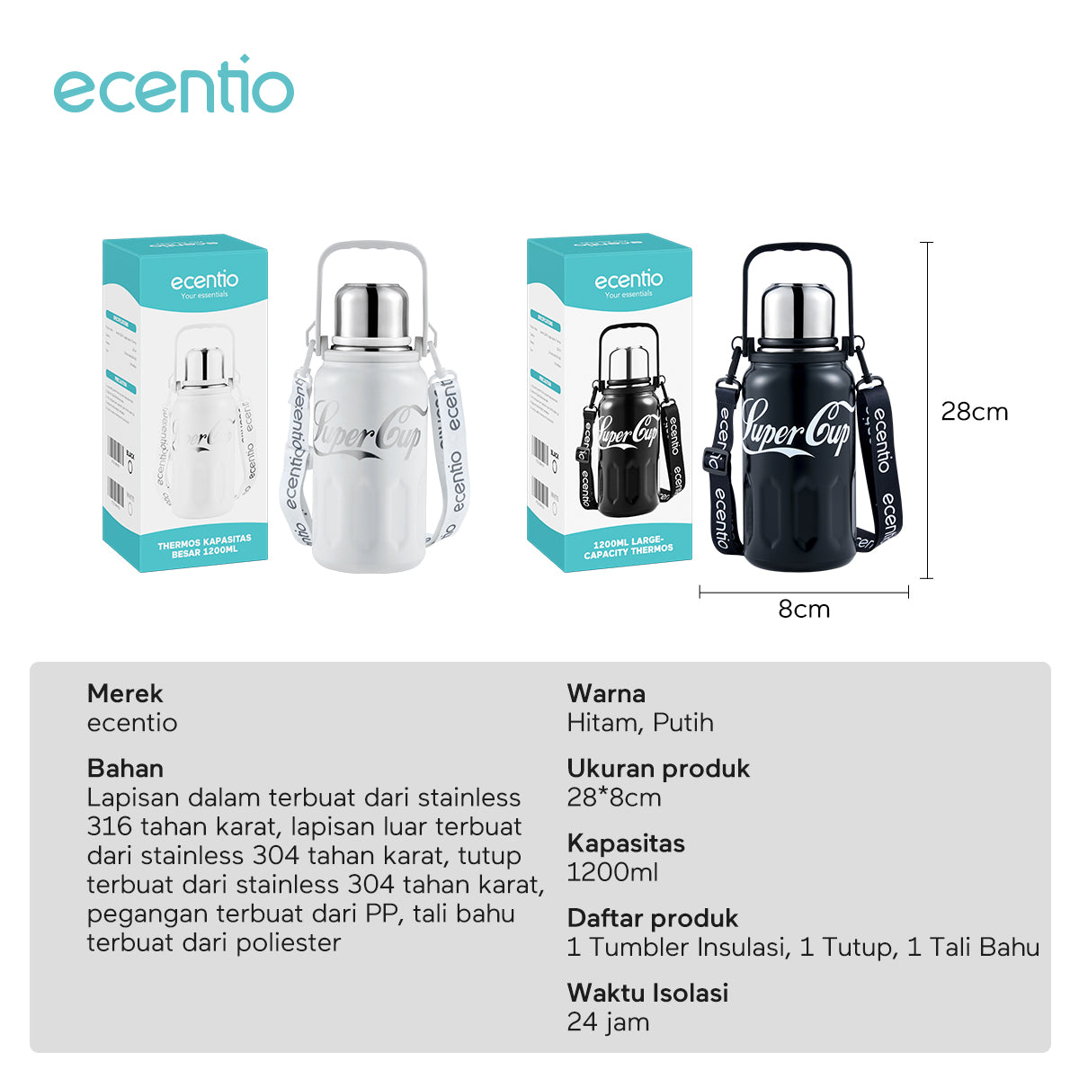 Pemesanan Awal!🌟Ecentio Tumbler Insulasi stainless 1200ml - ecentio