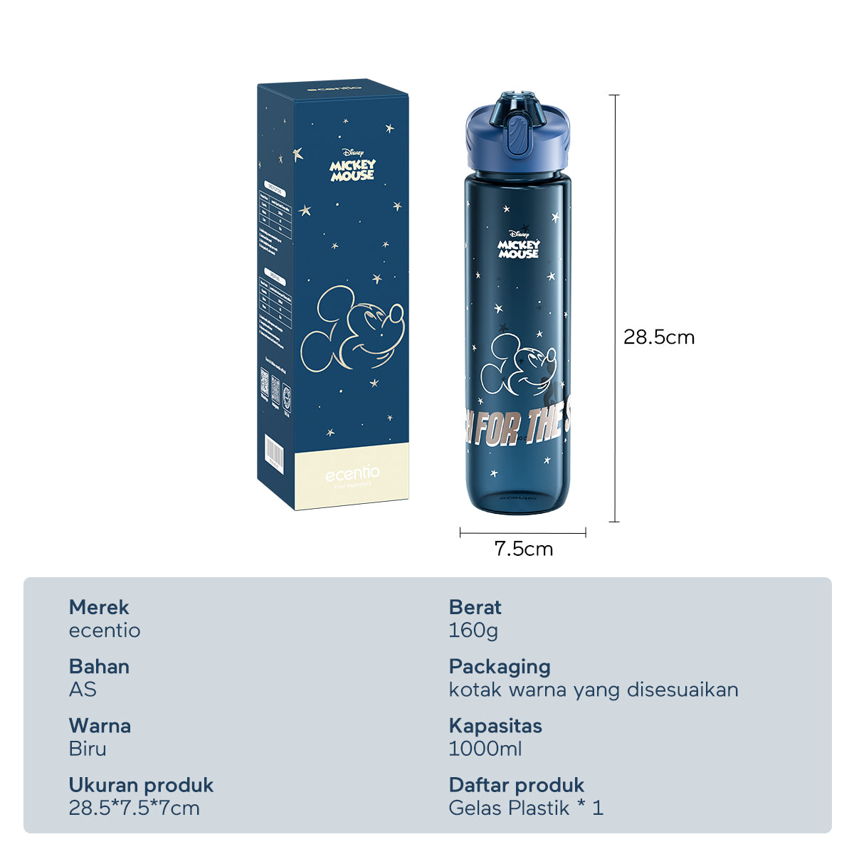 ecentio Disney botol minum 1000ml Portable Water Tumbler Botol 1 Liter