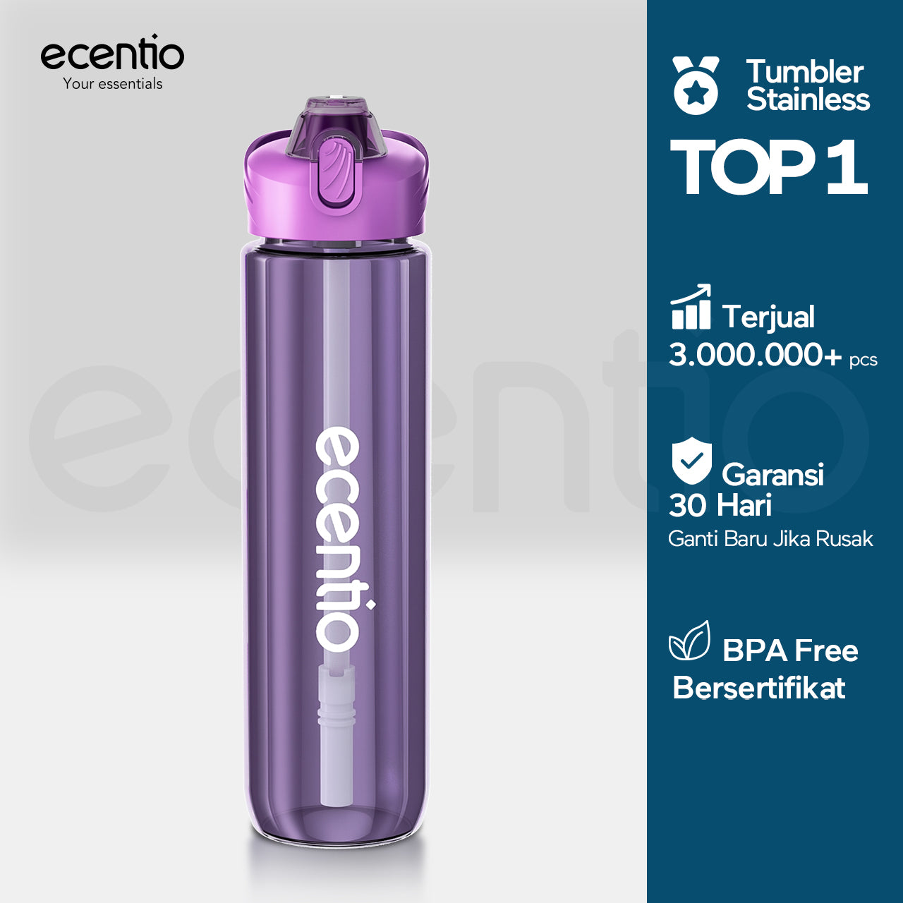 【EaseGo Series】ecentio botol minum 1000ml Portable Botol air Anak Sport 1 Liter Outdoor Anti Bocor Tahan Dingin Panas BPA Free