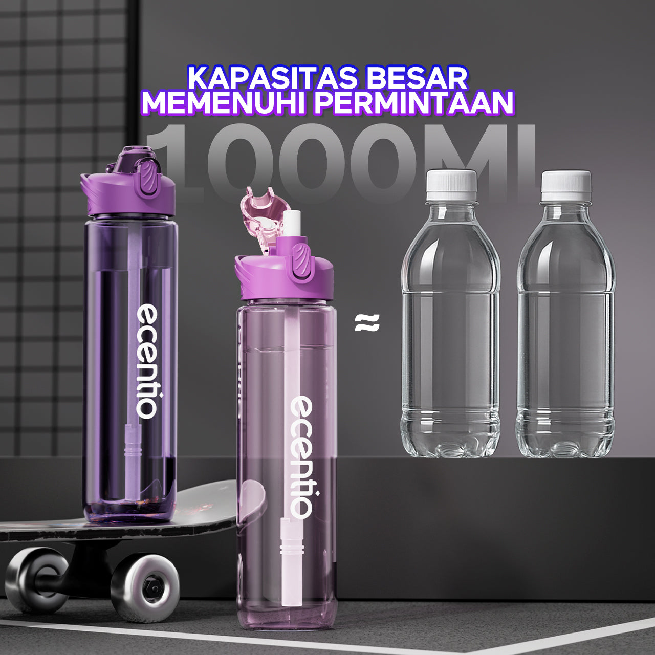 【EaseGo Series】ecentio botol minum 1000ml Portable Botol air Anak Sport 1 Liter Outdoor Anti Bocor Tahan Dingin Panas BPA Free