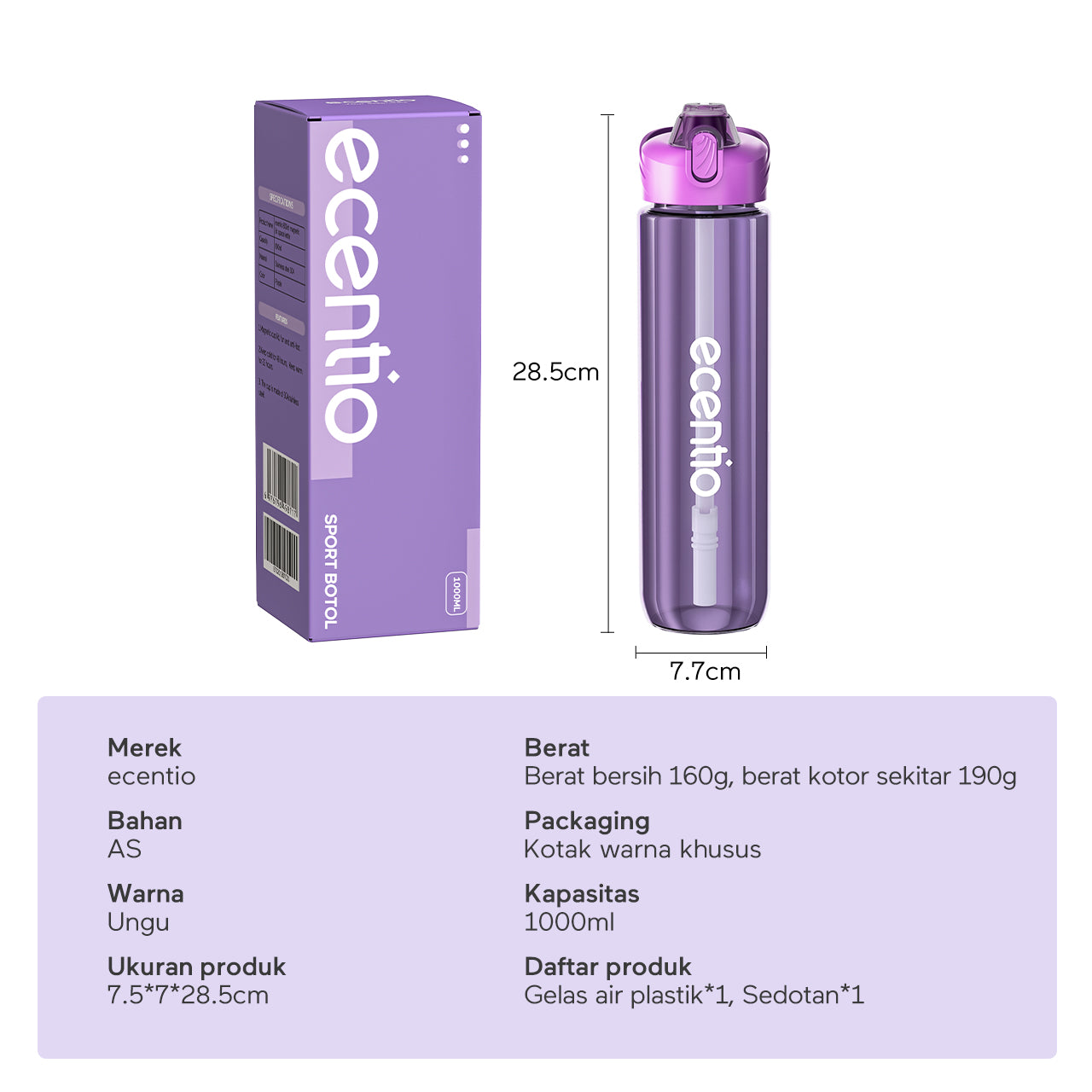 【EaseGo Series】ecentio botol minum 1000ml Portable Botol air Anak Sport 1 Liter Outdoor Anti Bocor Tahan Dingin Panas BPA Free