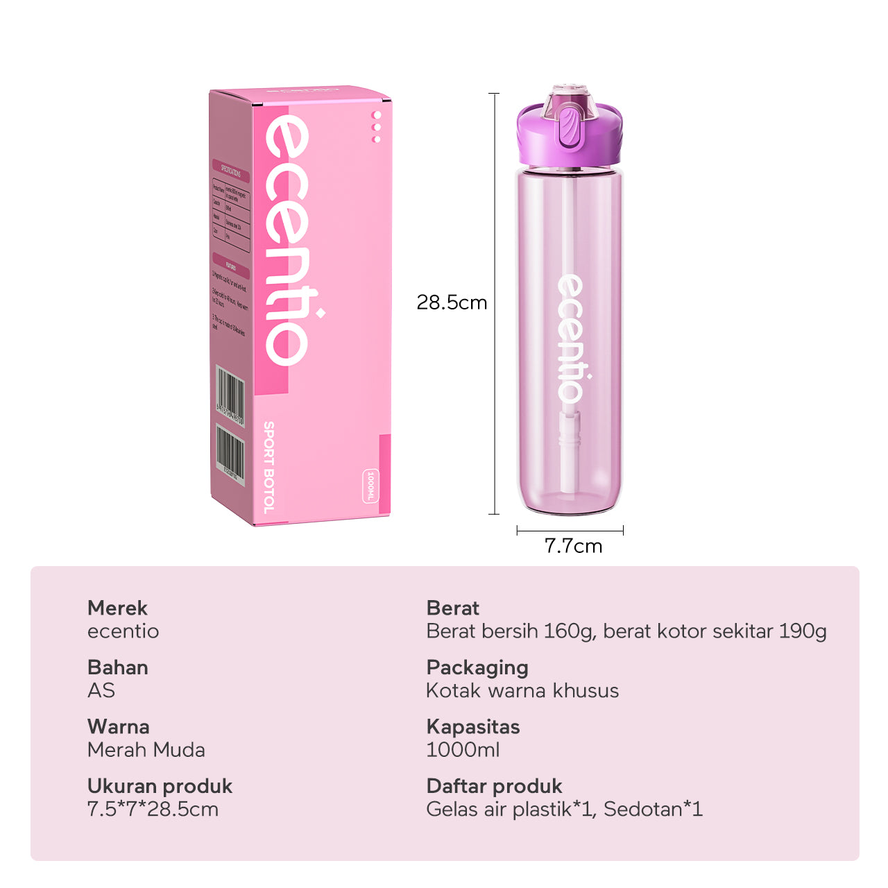 【EaseGo Series】ecentio botol minum 1000ml Portable Botol air Anak Sport 1 Liter Outdoor Anti Bocor Tahan Dingin Panas BPA Free