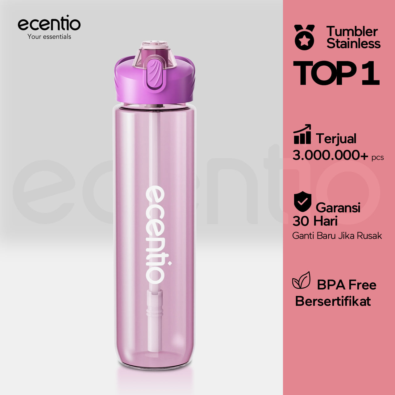 【EaseGo Series】ecentio botol minum 1000ml Portable Botol air Anak Sport 1 Liter Outdoor Anti Bocor Tahan Dingin Panas BPA Free