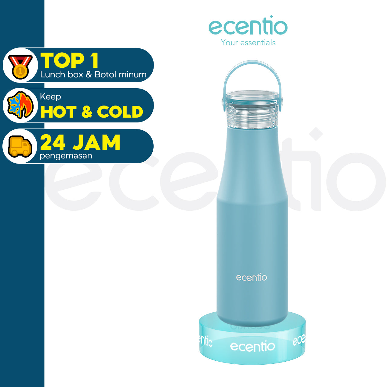 ecentio tumbler portabel berisolasi stainless tahan karat 480ml berwarna Biru / Pink