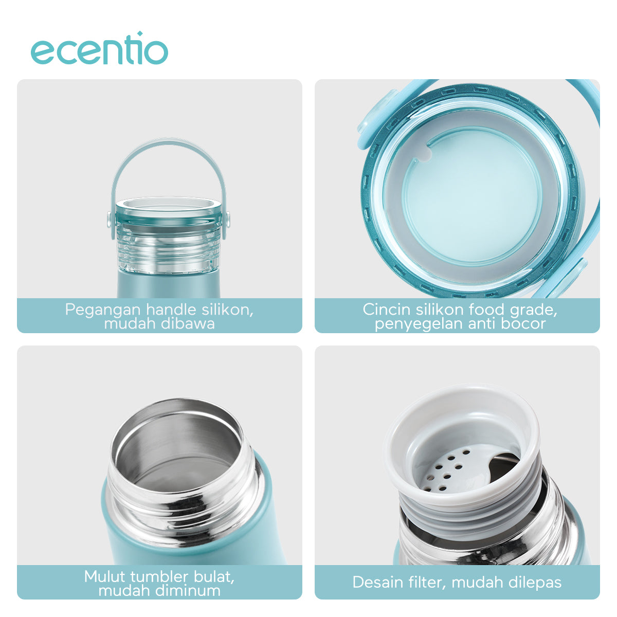 Pemesanan Awal!🌟ecentio tumbler portabel berisolasi stainless tahan karat 480ml berwarna Biru / Pink - ecentio