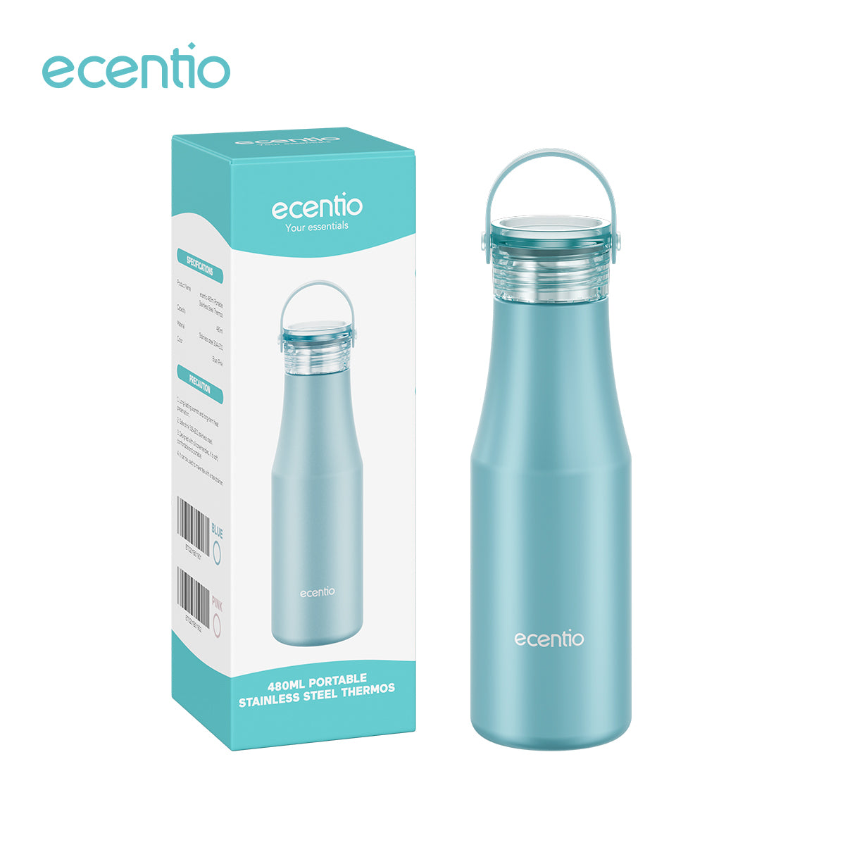 Pemesanan Awal!🌟ecentio tumbler portabel berisolasi stainless tahan karat 480ml berwarna Biru / Pink - ecentio