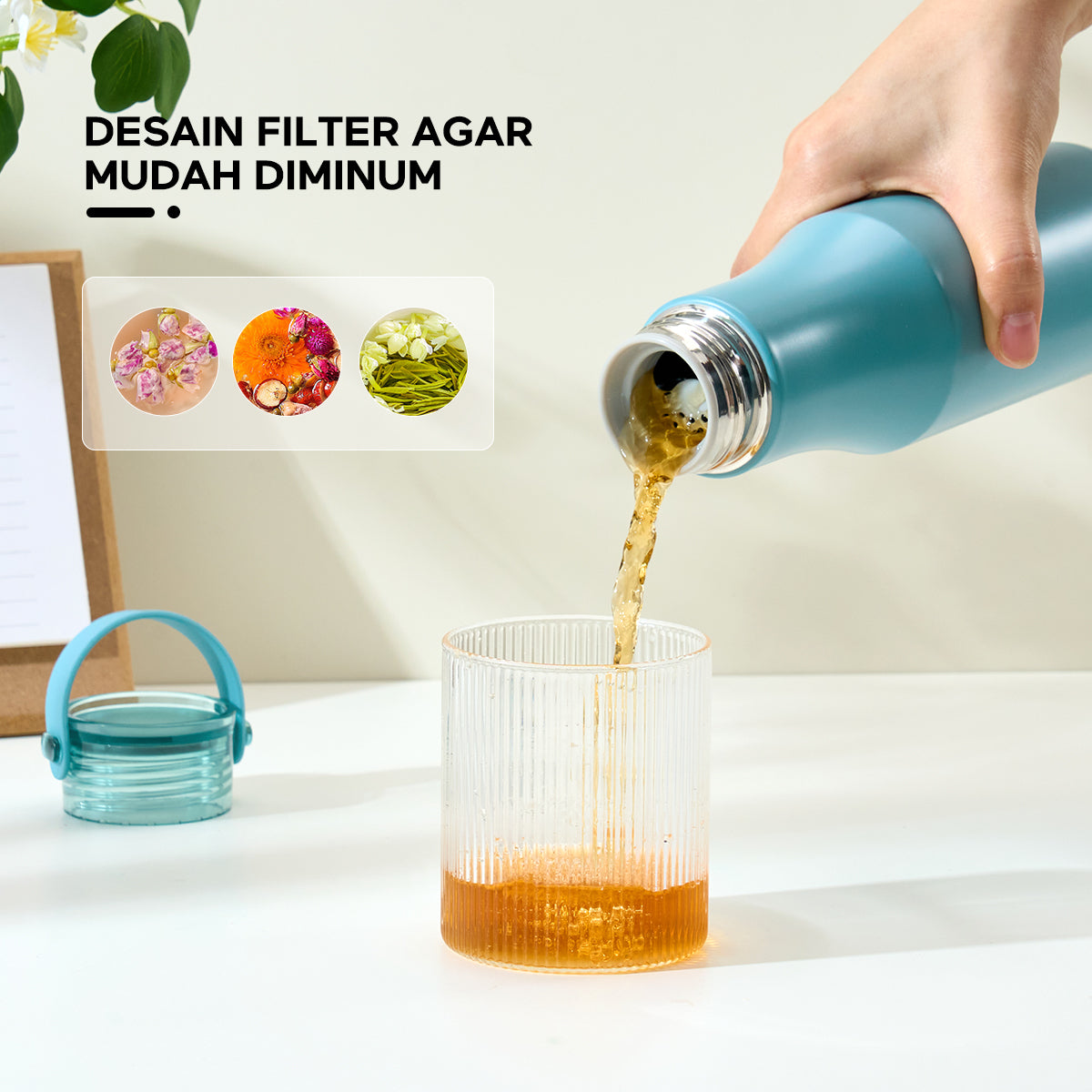 Pemesanan Awal!🌟ecentio tumbler portabel berisolasi stainless tahan karat 480ml berwarna Biru / Pink - ecentio