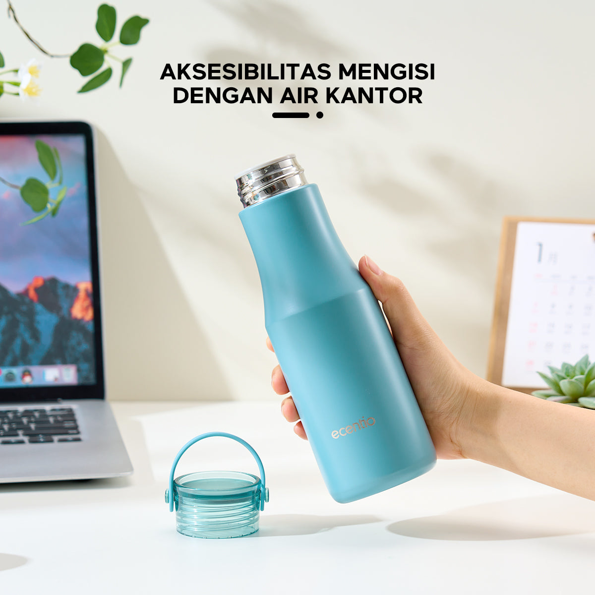 Pemesanan Awal!🌟ecentio tumbler portabel berisolasi stainless tahan karat 480ml berwarna Biru / Pink - ecentio