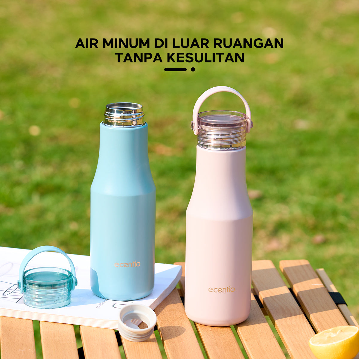 Pemesanan Awal!🌟ecentio tumbler portabel berisolasi stainless tahan karat 480ml berwarna Biru / Pink - ecentio