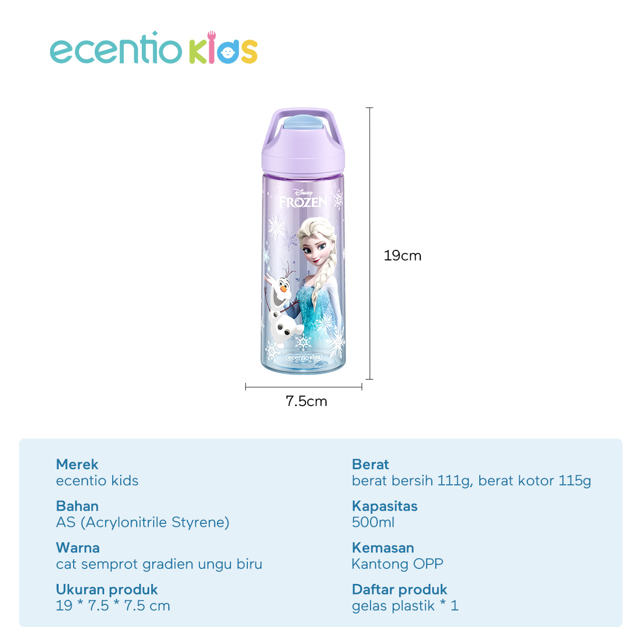 ecentio botol minum anak Disney Elsa perempuan botol air sekolah BPA free
