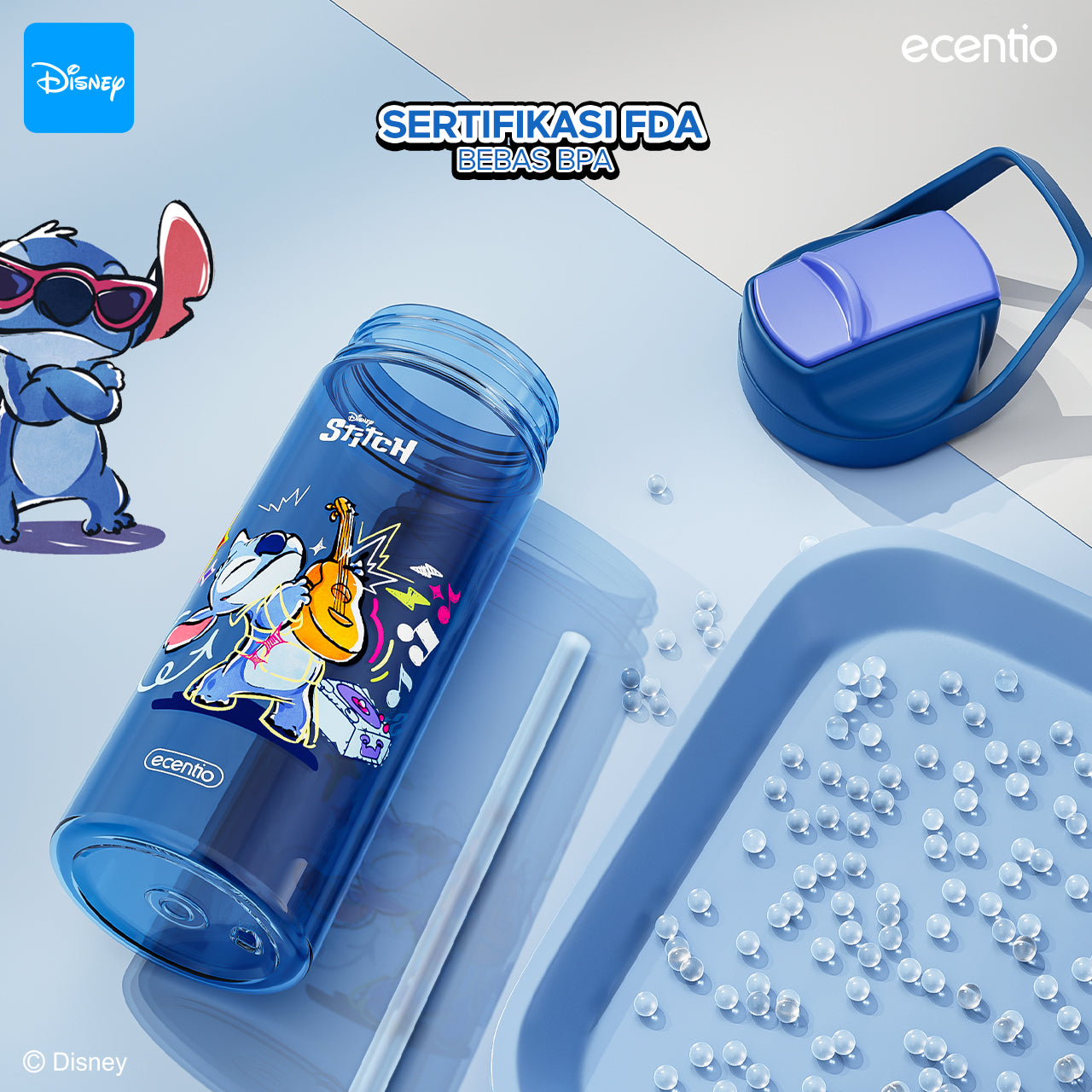 ecentio botol minum anak 500ml Disney Stitch lucu aesthetic perempuan botol air sekolah BPA free