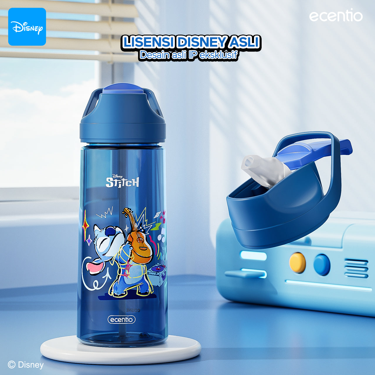 ecentio botol minum anak 500ml Disney Stitch lucu aesthetic perempuan botol air sekolah BPA free