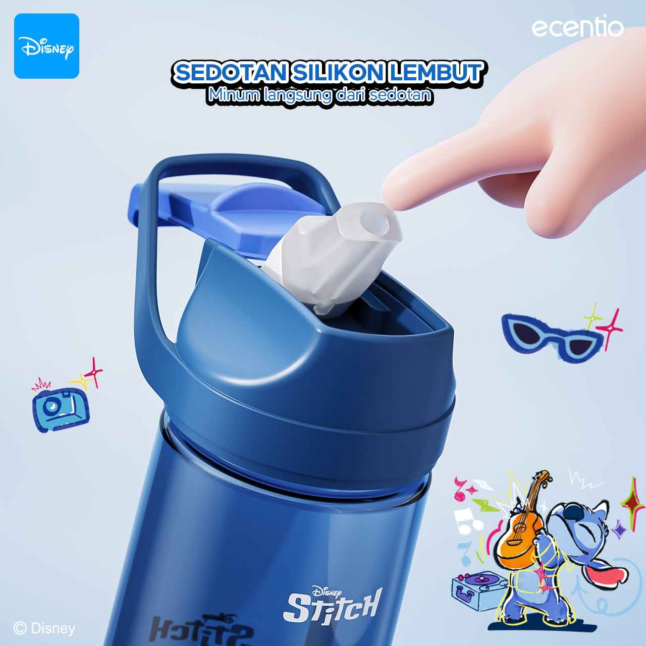 ecentio botol minum anak 500ml Disney Stitch lucu aesthetic perempuan botol air sekolah BPA free