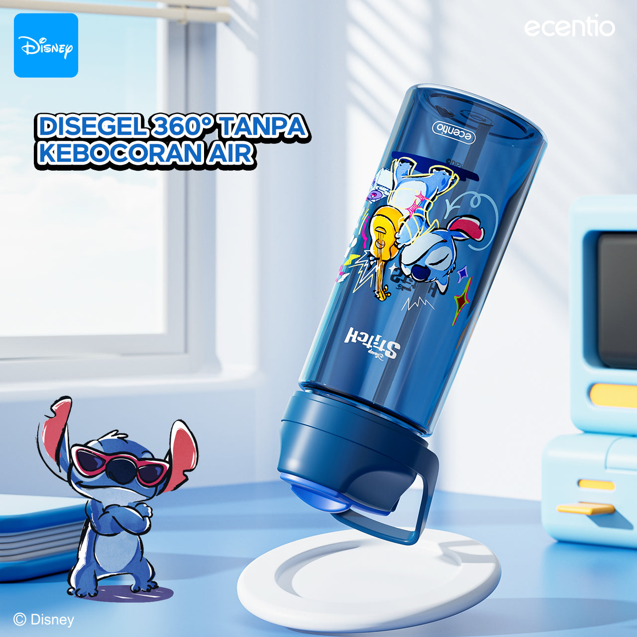 ecentio botol minum anak 500ml Disney Stitch lucu aesthetic perempuan botol air sekolah BPA free