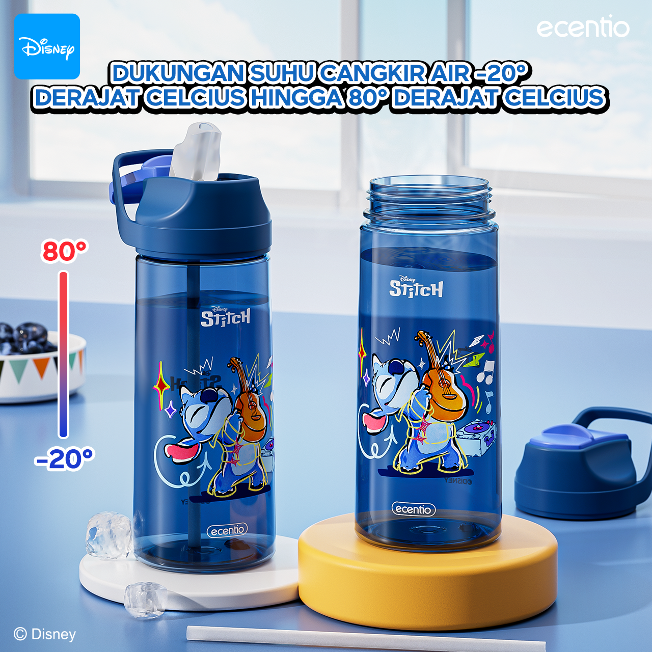 ecentio botol minum anak 500ml Disney Stitch lucu aesthetic perempuan botol air sekolah BPA free