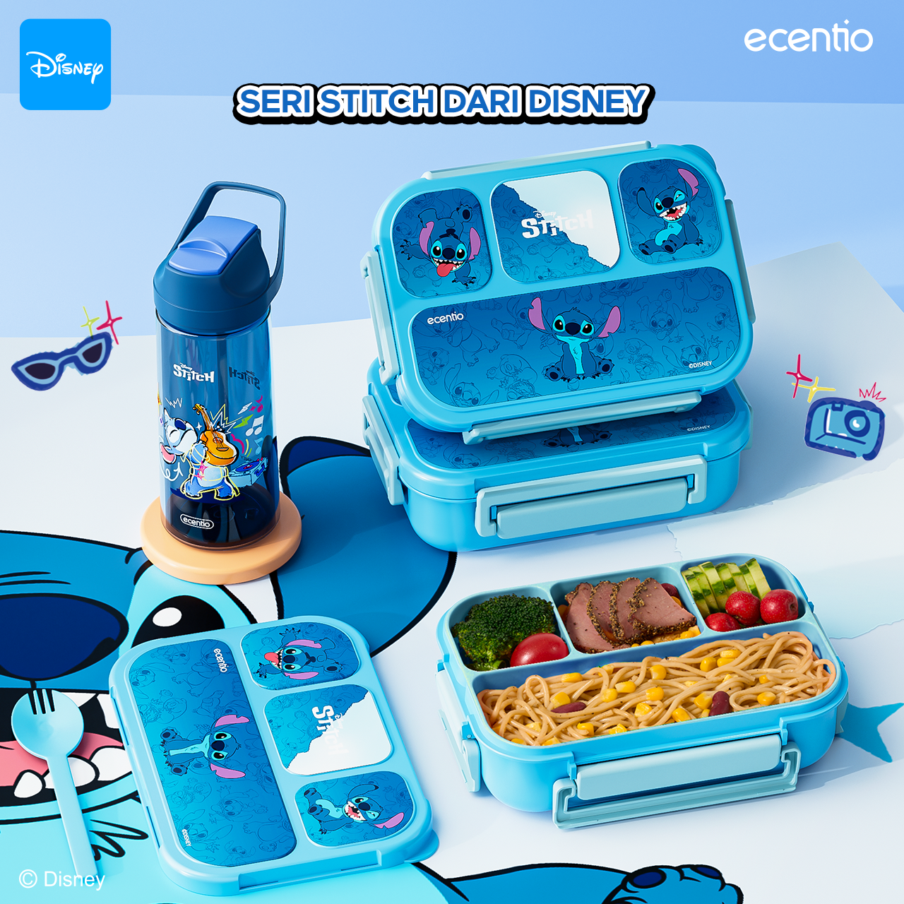 ecentio botol minum anak 500ml Disney Stitch lucu aesthetic perempuan botol air sekolah BPA free