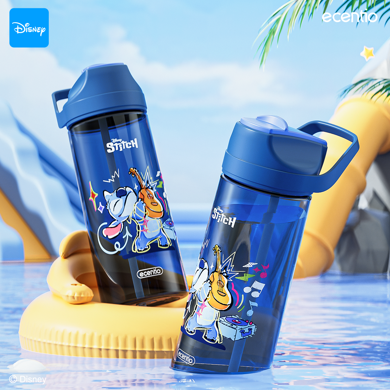 ecentio botol minum anak 500ml Disney Stitch lucu aesthetic perempuan botol air sekolah BPA free